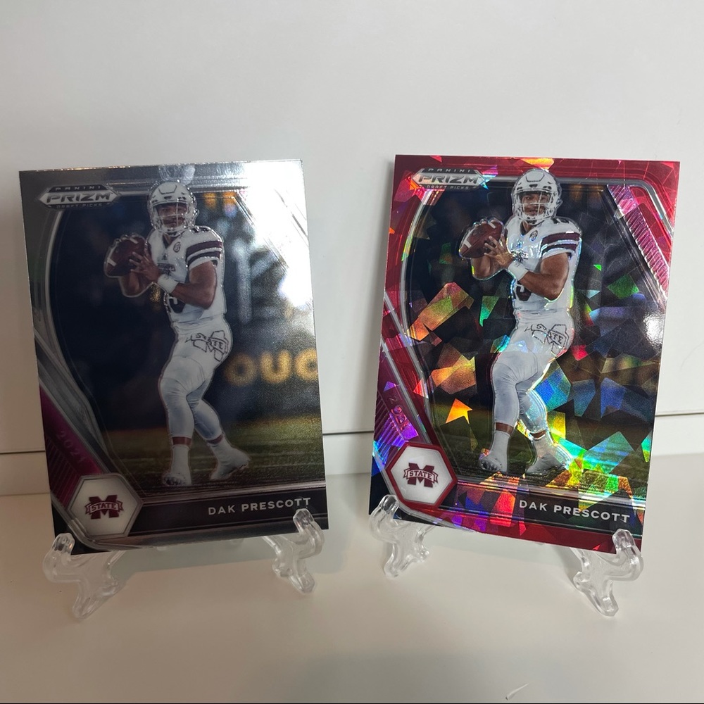 2021 Prizm Draft Dak Prescott Red Ice #9 Cracked Ice Panini Mississippi Two Card - Picture 5 of 9